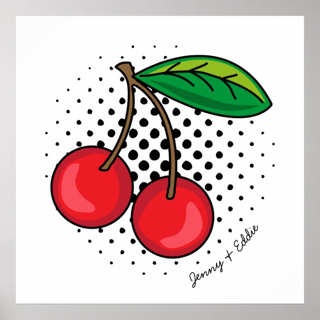 Retro Cherries Comic Book Food Pop Art Poster (Front)