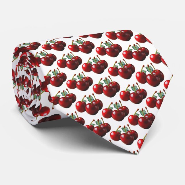 Retro Cherries fresh picked  Neck Tie (Rolled)
