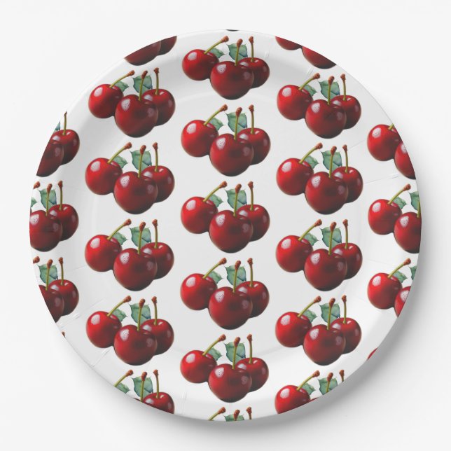 Retro Cherries fresh picked  Paper Plates (Front)