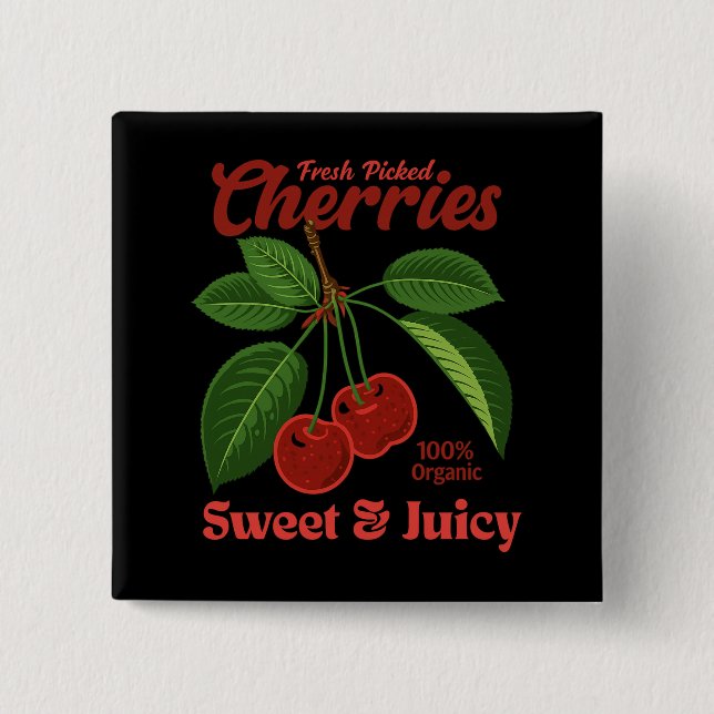 Retro Cherries Fruit Commercial Graphic Art Style Button (Front)
