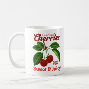 Retro Cherries Fruit Commercial Graphic Art Style Coffee Mug