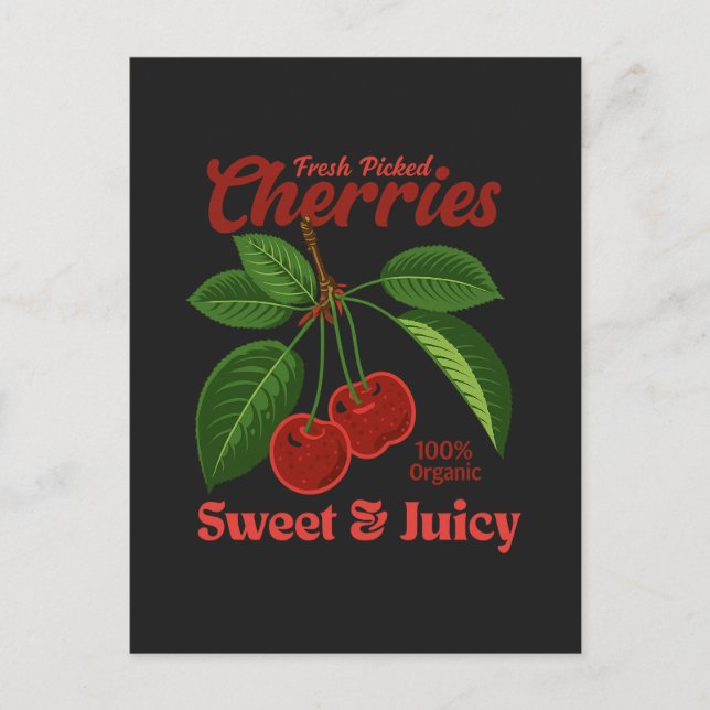 Retro Cherries Fruit Commercial Graphic Art Style Holiday Postcard (Front)
