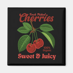 Retro Cherries Fruit Commercial Graphic Art Style Magnet