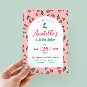 Retro Cherries Girls Birthday Party Invitation