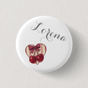 Retro Cherries Heart Design with Bow Cute Vintage Button
