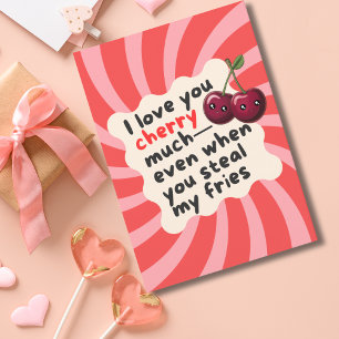 Retro Cherries & Photo Boyfriend Funny Valentine's Holiday Card