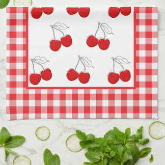 Retro Cherries Red Gingham Country Farmhouse Kitchen Towel