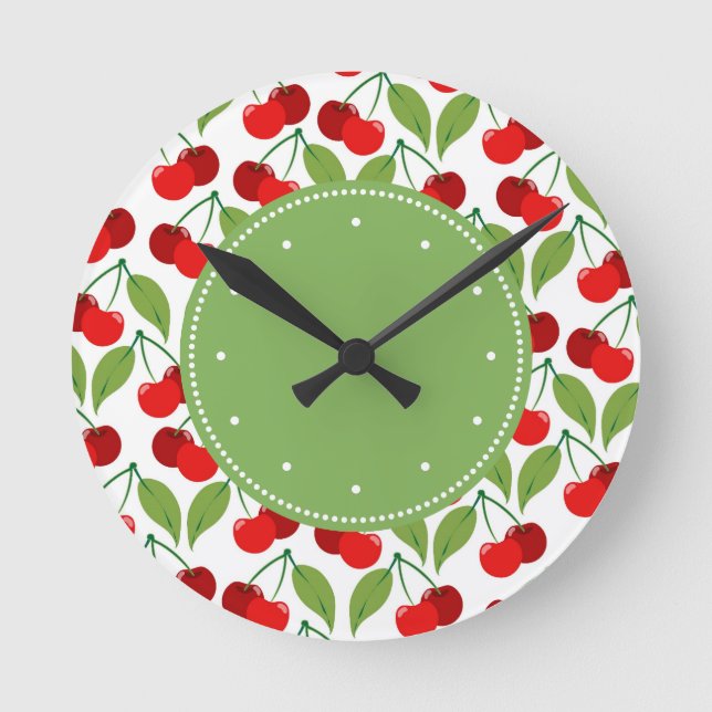 Retro Cherries Round Clock (Front)