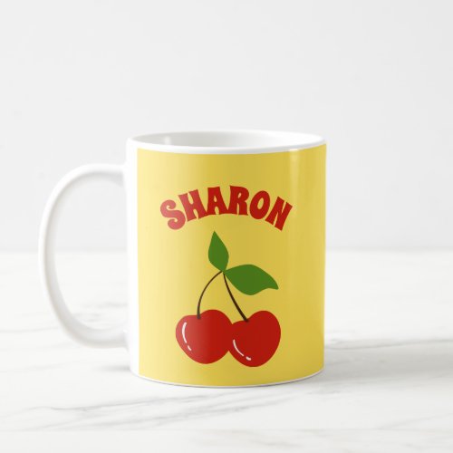 Retro Cherries Vintage Cherry Custom Name Yellow Coffee Mug