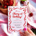 Retro Cherry 1st Birthday Invitation<br><div class="desc">This design measures 5 x 7 inches/ 12.7 x 17.8 cm and is perfect for invitations. Celebrate your Somebody Cherry Sweet one-year-old in sweet style with a retro birthday decor collection! Channeling retro charm with vibrant red and green cherries, the party extras add a playful touch to your little one's...</div>