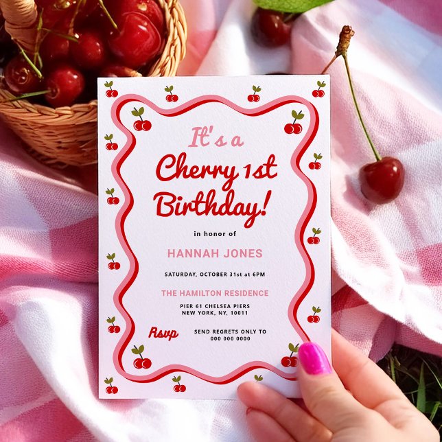 Retro Cherry 1st Birthday Invitation (Creator Uploaded)