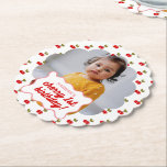 Retro Cherry 1st Birthday Photo Party  Paper Coaster<br><div class="desc">Add your own photo for a special touch. Celebrate your Somebody Cherry Sweet one-year-old in sweet style with a retro birthday decor collection! Channeling retro charm with vibrant red and green cherries, the party extras add a playful touch to your little one's special day and party table. From invitations to...</div>