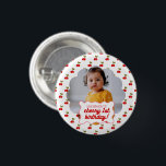 Retro Cherry 1st Birthday Scallop Photo Party  Button<br><div class="desc">Add your own photo for a special touch. Celebrate your Somebody Cherry Sweet one-year-old in sweet style with a retro birthday decor collection! Channeling retro charm with vibrant red and green cherries, the party extras add a playful touch to your little one's special day and party table. From invitations to...</div>