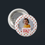 Retro Cherry 1st Birthday Scallop Photo Party  Button<br><div class="desc">Add your own photo for a special touch. Celebrate your Somebody Cherry Sweet one-year-old in sweet style with a retro birthday decor collection! Channeling retro charm with vibrant red and green cherries, the party extras add a playful touch to your little one's special day and party table. From invitations to...</div>