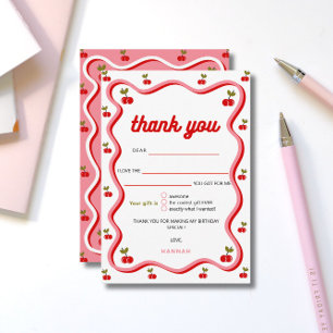 Retro Cherry 1st Birthday Thank you card