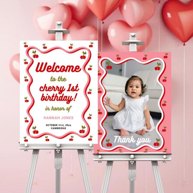 Retro Cherry 1st Birthday Welcome photo double Foam Board (Creator Uploaded)