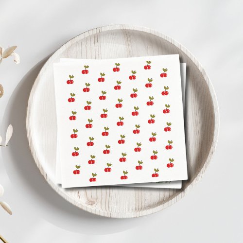 Retro Cherry Berry 1st Birthday Red and green Napkins