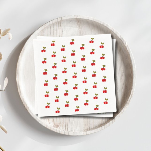 Retro Cherry Berry 1st Birthday Red and green Napkins (Creator Uploaded)