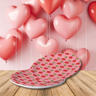 Retro Cherry Berry 1st Birthday Red and green Paper Plates