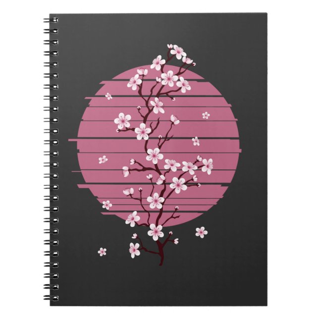 Retro Cherry Blossom Japanese Sakura Tree Notebook (Front)