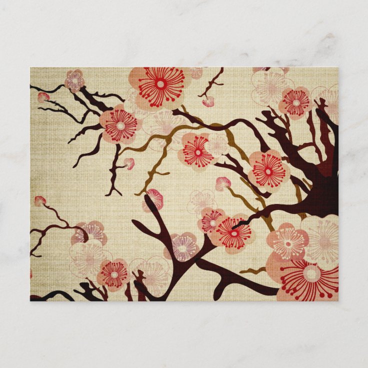 Retro Cherry Blossom Postcard Zazzle