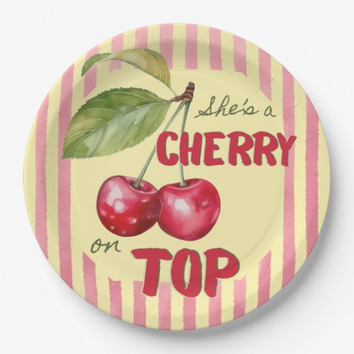 Retro Cherry Cafe Red Butter Yellow Baby Shower Paper Plates