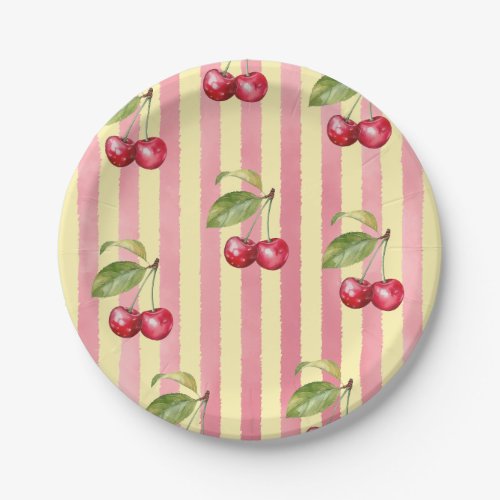 Retro Cherry Cafe Red Butter Yellow Baby Shower Paper Plates