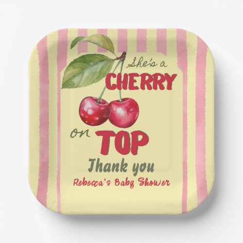 Retro Cherry Cafe Red Butter Yellow Baby Shower Paper Plates
