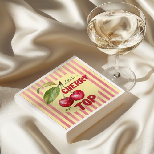 Retro Cherry Cafe Red Yellow Baby Shower Napkins