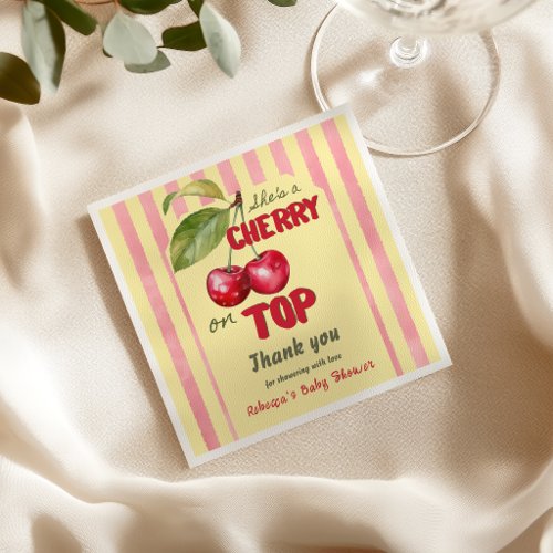 Retro Cherry Cafe Red Yellow Baby Shower Napkins