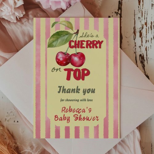 Retro Cherry Cafe Red Yellow Baby Shower Thank You Card