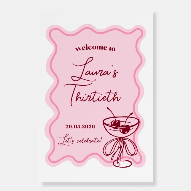 Retro Cherry Cocktail Birthday Party Welcome Sign (Front)
