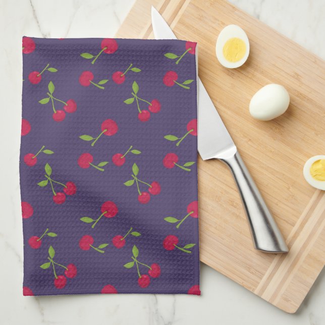 Retro Cherry Cute Farmhouse Purple Kitchen Towel (Quarter Fold)