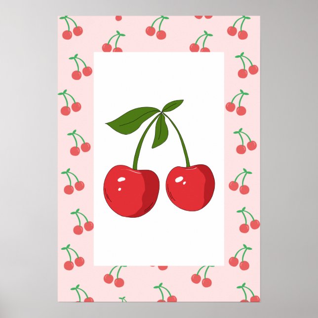 Retro Cherry Fruit Pattern Esthetic Nursery Art Poster (Front)