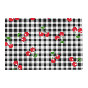 Retro Cherry Gingham Cute Red & Black Checkered  Placemat