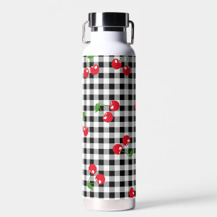 Retro Cherry Gingham Cute Red & Black Checkered  Water Bottle