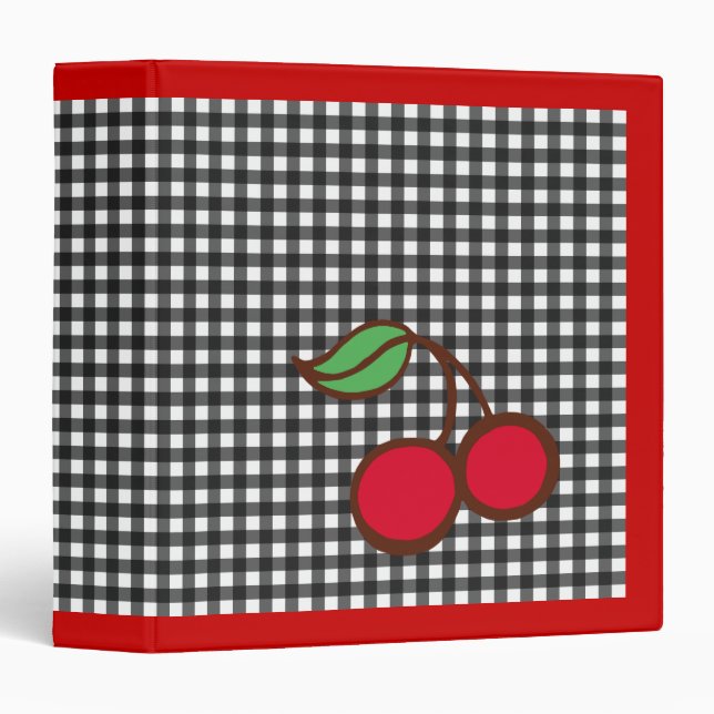 Retro Cherry Gingham Kitchen School Binder (Front/Spine)
