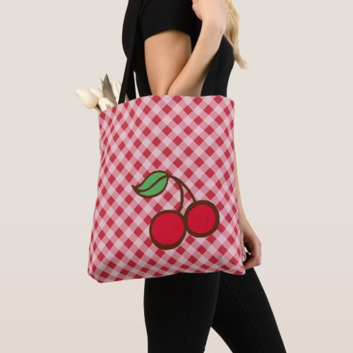 Retro Cherry Gingham Purse Beach Tote Bag Gift