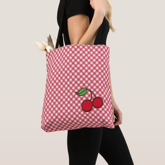Retro Cherry Gingham Purse Tote Bag Gift (Close Up)
