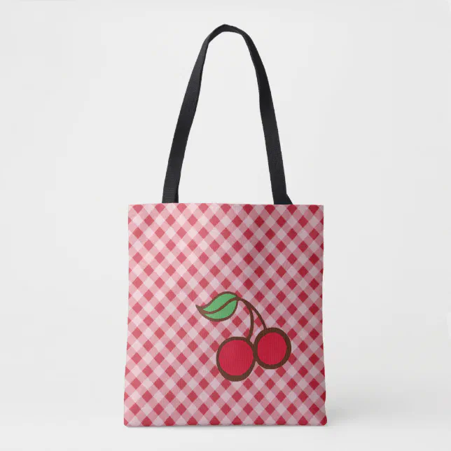 Retro Cherry Gingham Tote Bag Gift | Zazzle