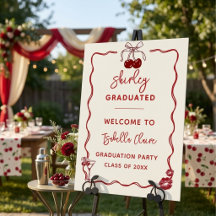 Retro Cherry Graduation Party Welcome Sign Decor