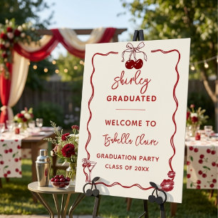 Retro Cherry Graduation Party Welcome Sign Decor