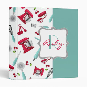 Retro Cherry Kitchen Gadgets Personalized Monogram 3 Ring Binder