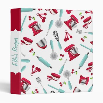 Retro Cherry Kitchen Gadgets Personalized Recipe 3 Ring Binder by KaleenaRae at Zazzle