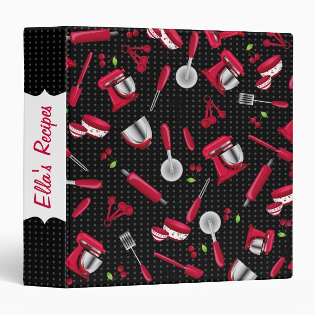 Retro Cherry Kitchen Gadgets Personalized Recipe Binder (Front/Spine)
