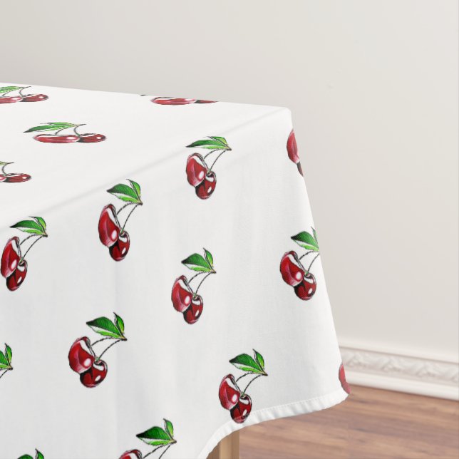 Retro Cherry Linen Tablecloth (In Situ)
