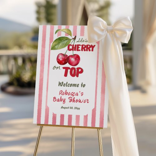 Retro Cherry on Top Pink Stripe Baby Shower Foam Board