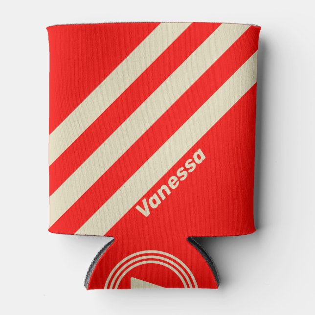 Retro Cherry Three Stripes with Name Can Cooler (Front)