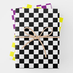 Retro Chess Checker Pattern 1960s 2 Wrapping Paper Sheets