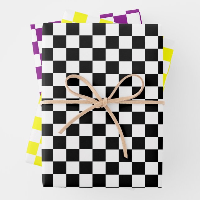 Retro Chess Checker Pattern 1960s 2 Wrapping Paper Sheets (In situ)